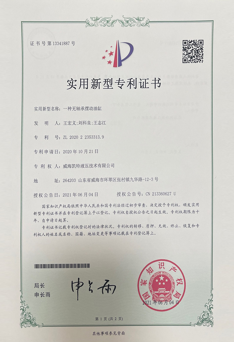 一種無軸承擺動油缸-實用新型專利