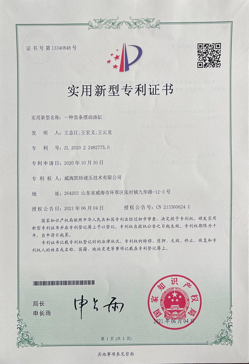 一種齒條擺動油缸-實用新型專利